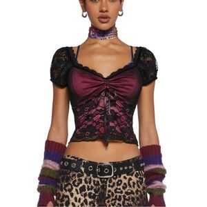 DOLLS KILL Black Lace Bustier Y2K Corset Crop Top
